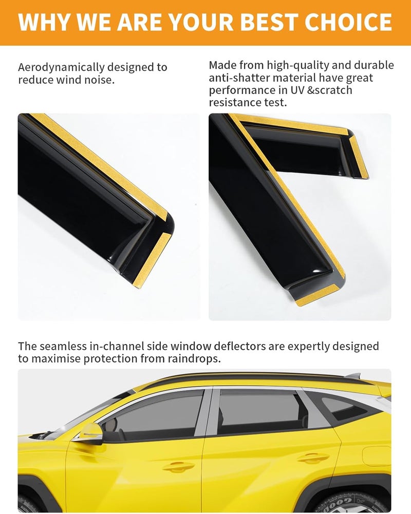 Deejecsun in-Channel Window Rain Guards Fit for Hyundai Tucson 2022 2023 2024 2025 2026 Rain Guards Extra Durable Window Deflectors Visors Vent Visors Vent Shades Car Accessories -4 pcs - Image 5